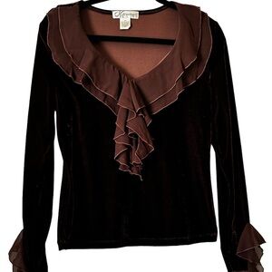 Dress barn size medium velvet and lace chocolate brown dress top